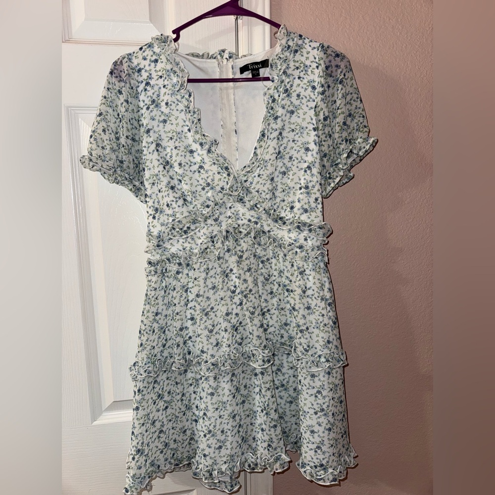 Trixxi Blue and White Floral Midi Dress